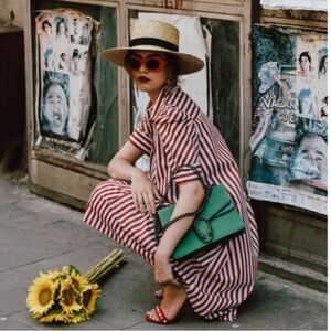 Zara Woman Striped Short Sleeve Dress Red